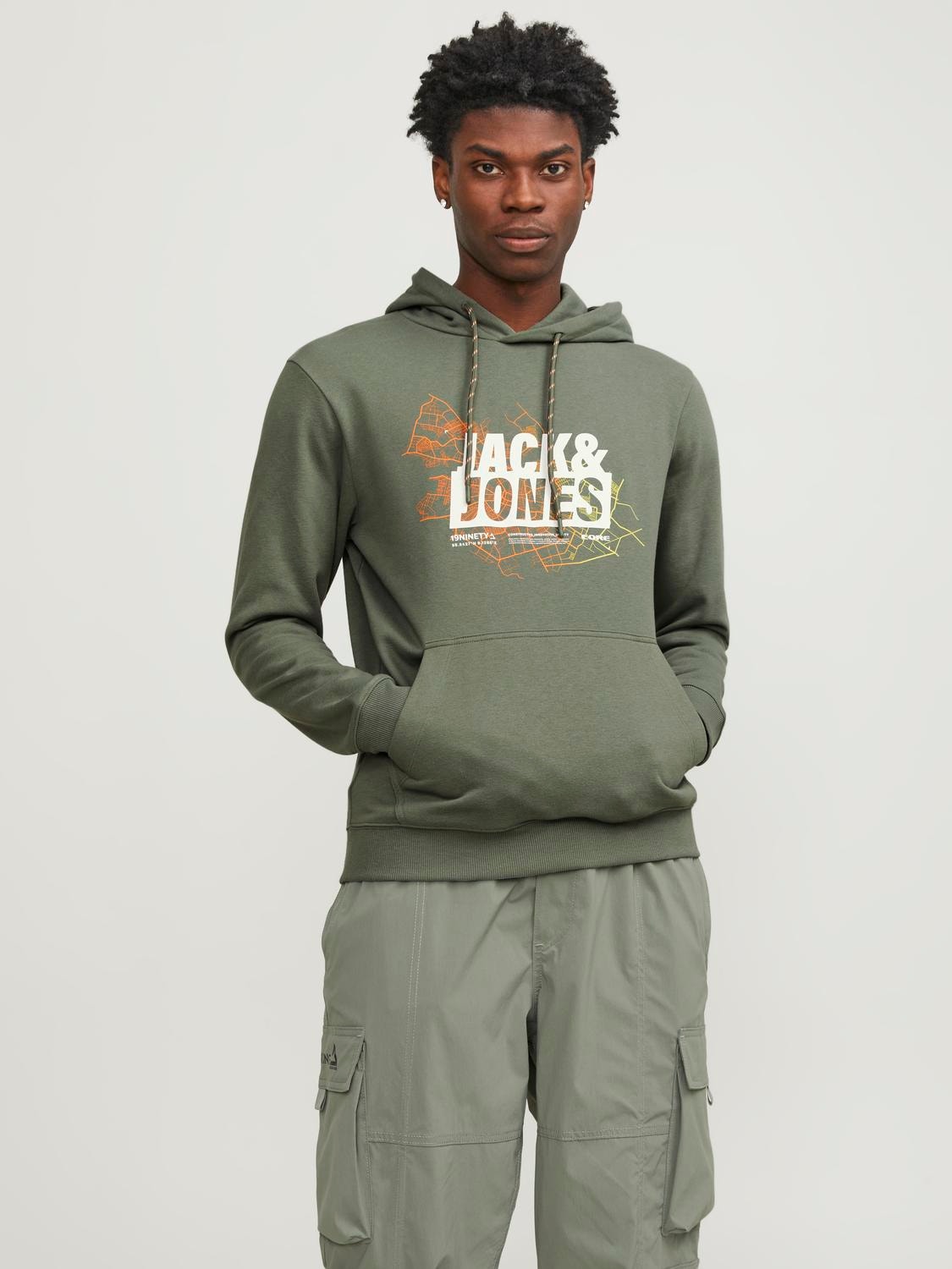 Jack & Jones Logo Hoodie -Agave Green - 12252310