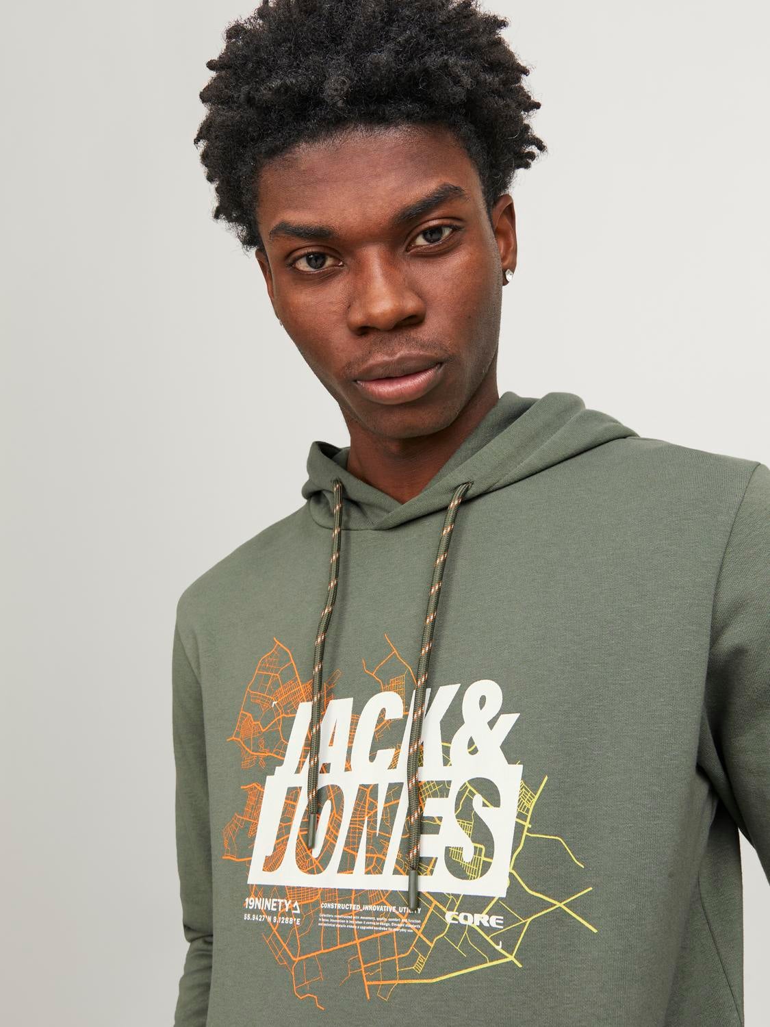 Printed Hoodie Medium Green Jack Jones