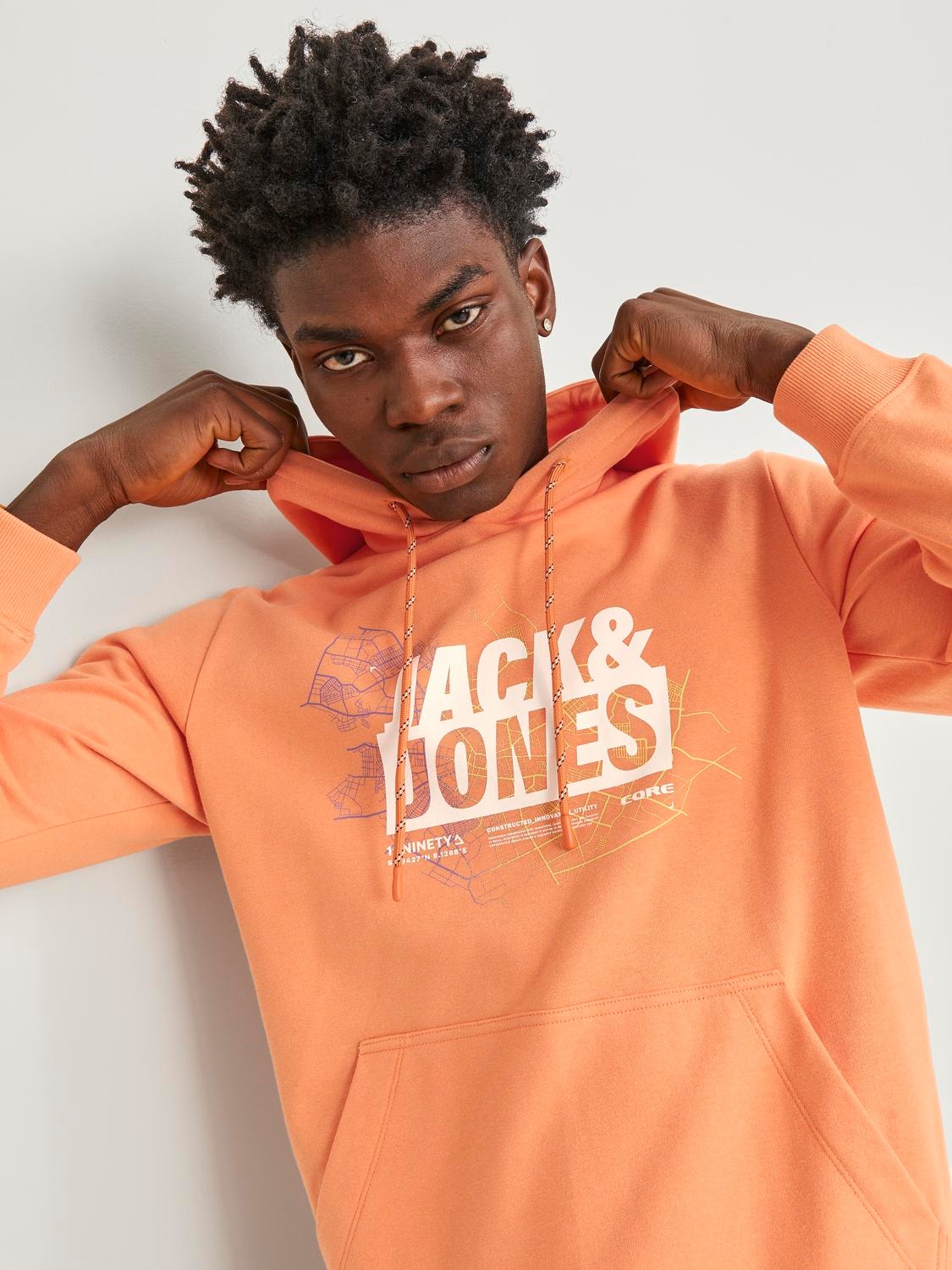 Jack & Jones Logo Hoodie -Tangerine - 12252310