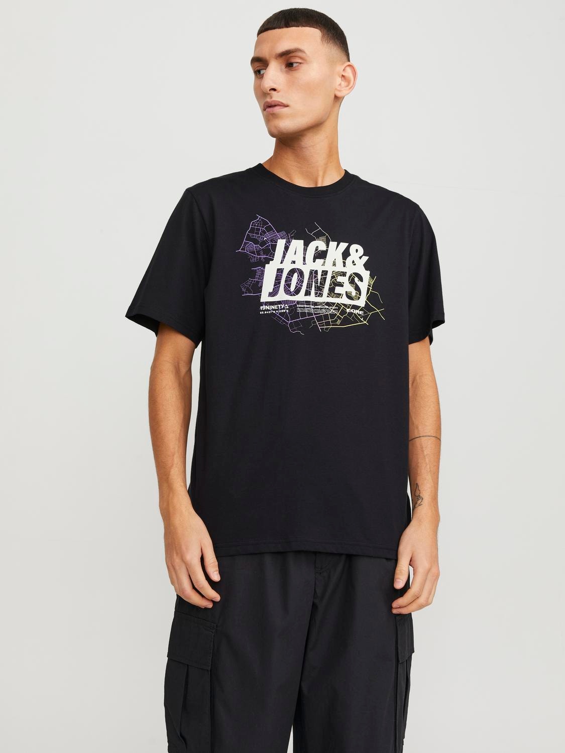 Jack & Jones Nyomott mintás Környak Trikó -Black - 12252376