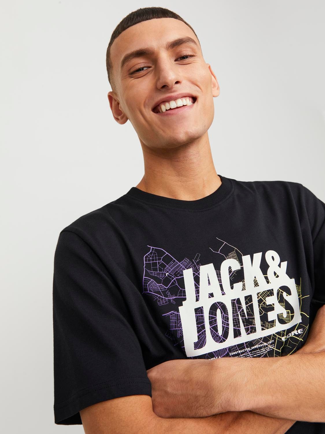 Jack & Jones Nyomott mintás Környak Trikó -Black - 12252376