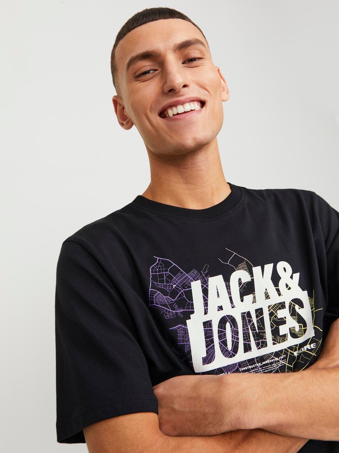 Jack & Jones Painettu Pyöreä pääntie T-paita -Black - 12252376