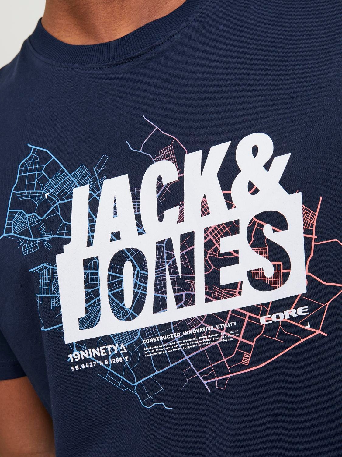 Jack & Jones Nadruk Okrągły dekolt T-shirt -Navy Blazer - 12252376