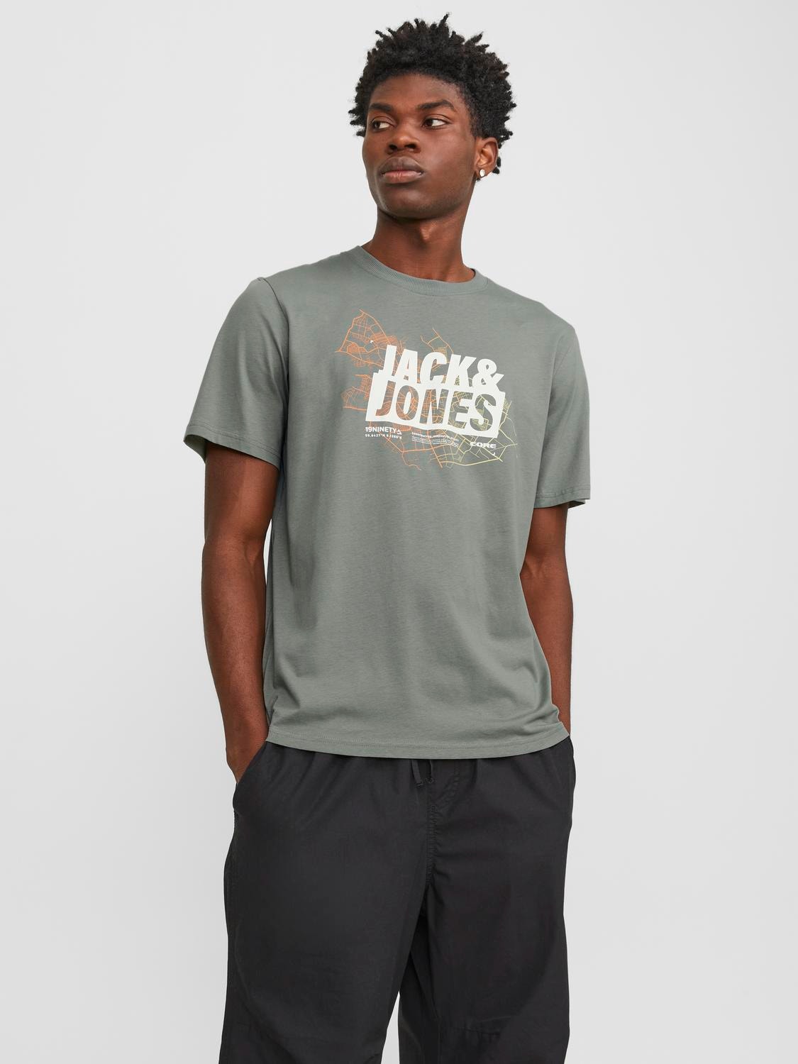 Jack & Jones Nyomott mintás Környak Trikó -Agave Green - 12252376