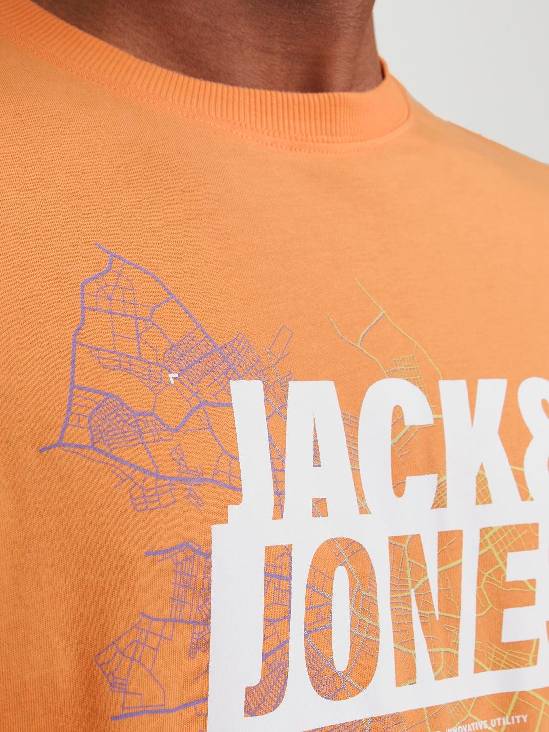 Jack & Jones Printet Crew neck T-shirt -Tangerine - 12252376
