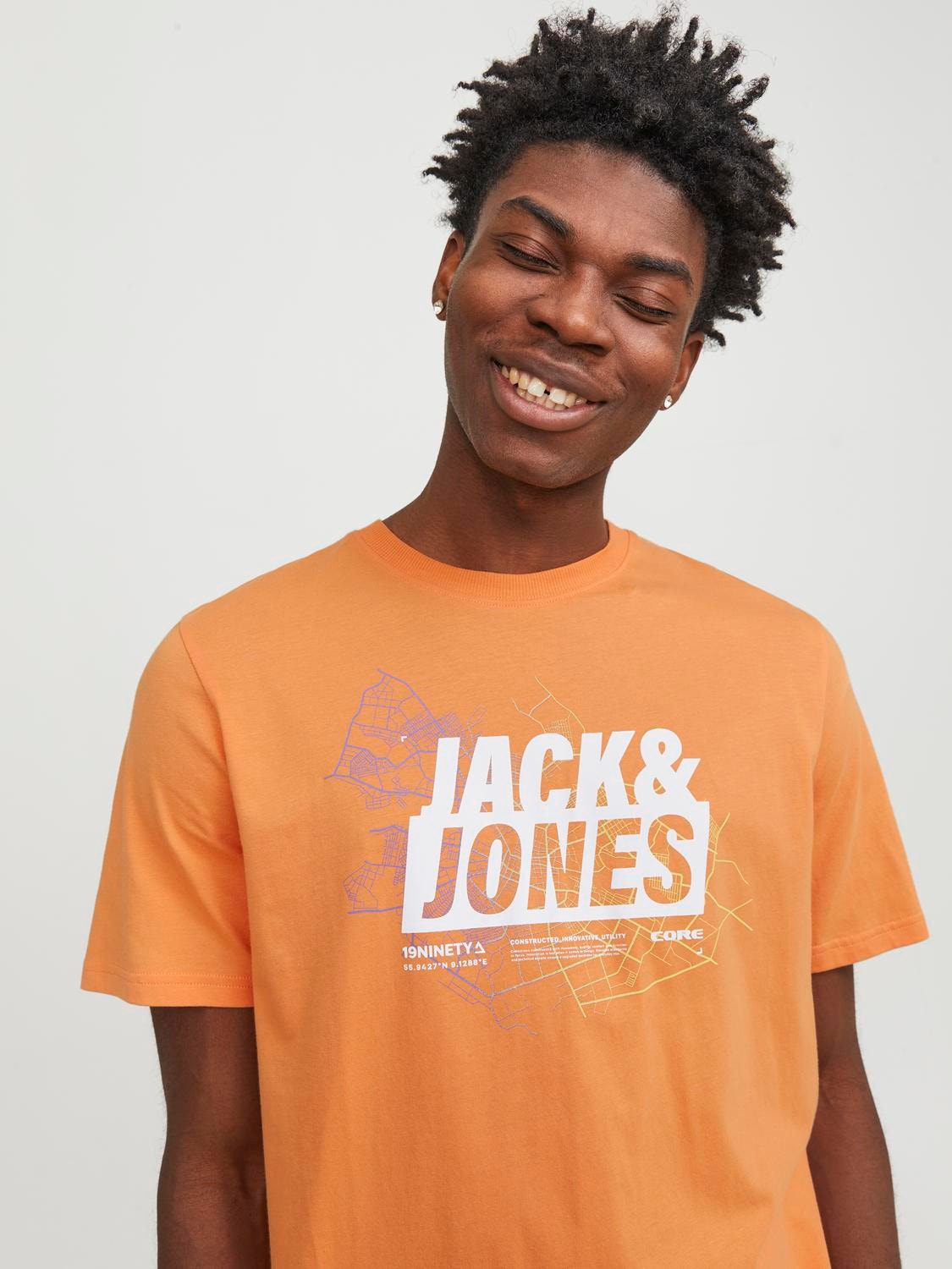 Jack & Jones Printed Crew neck T-shirt -Tangerine - 12252376