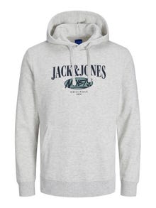 Jack & Jones Logo Hoodie -White Melange - 12252402