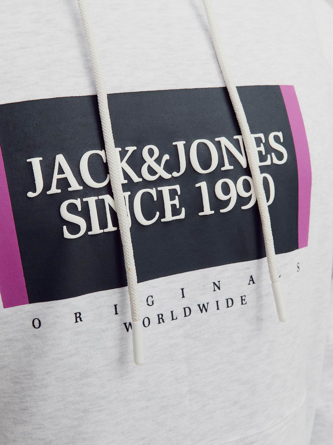 Jack & Jones Bedrukt Hoodie -White Melange - 12252409