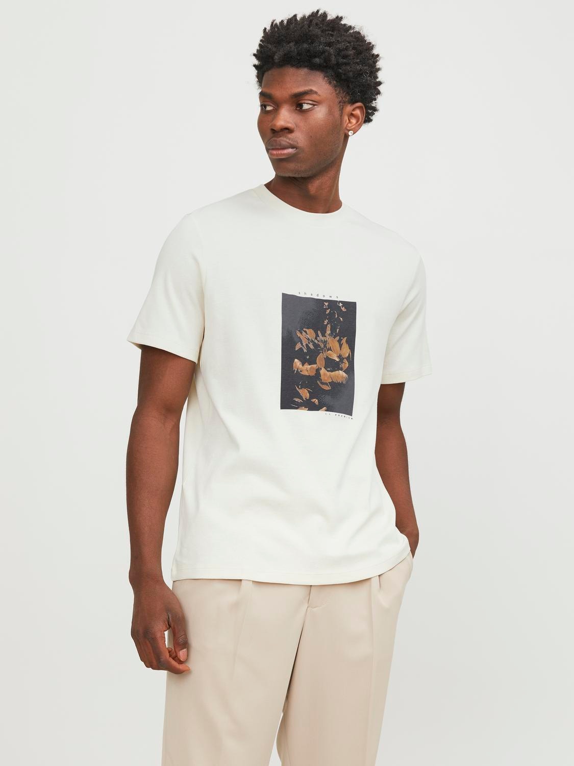 Jack & Jones Fotodruck Rundhals T-shirt -Tofu - 12252521