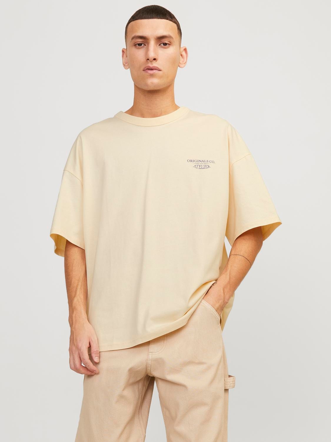 Jack & Jones Nadruk Okrągły dekolt T-shirt -Buttercream - 12252644