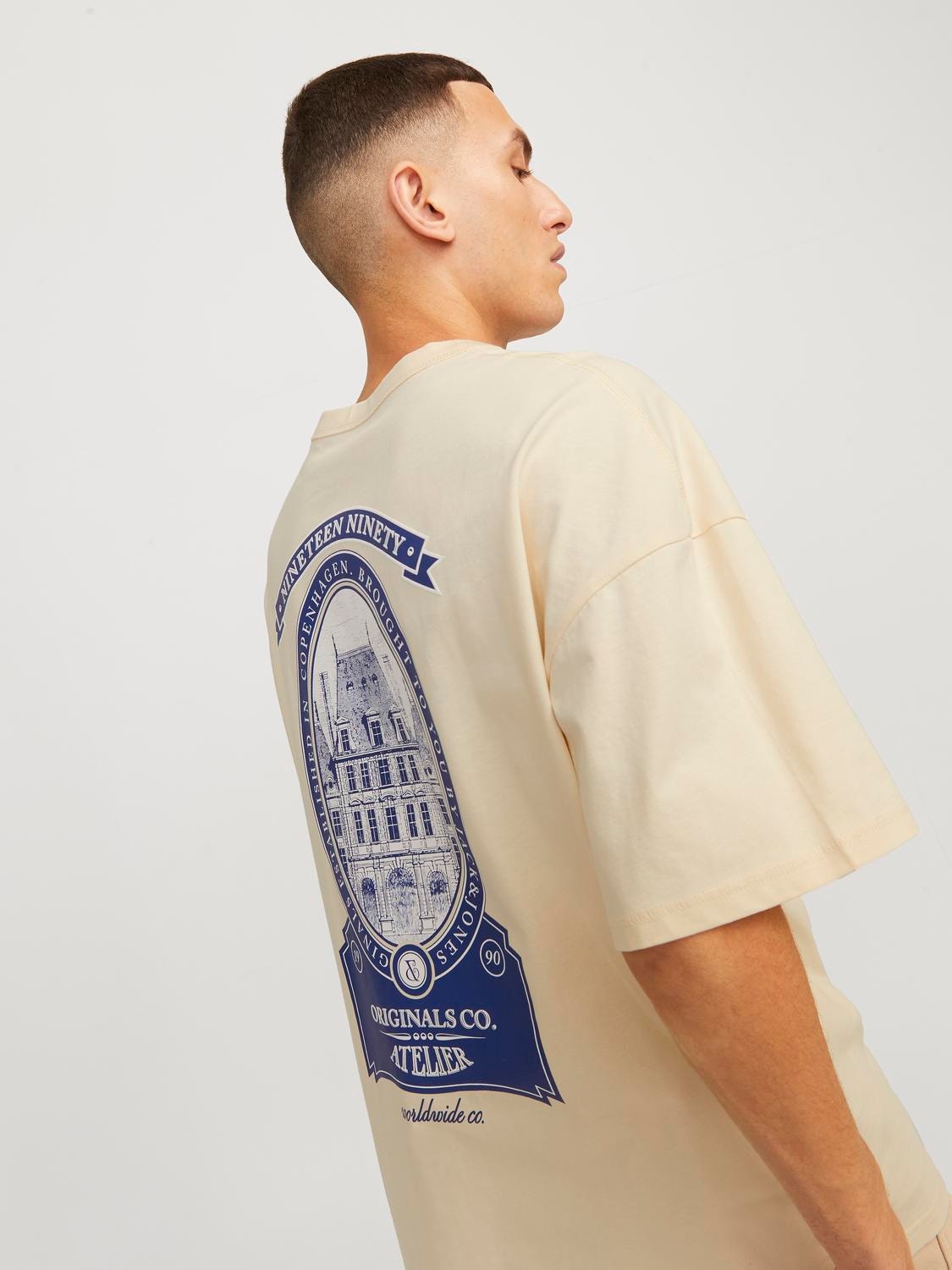 Jack & Jones Printed Crew neck T-shirt -Buttercream - 12252644