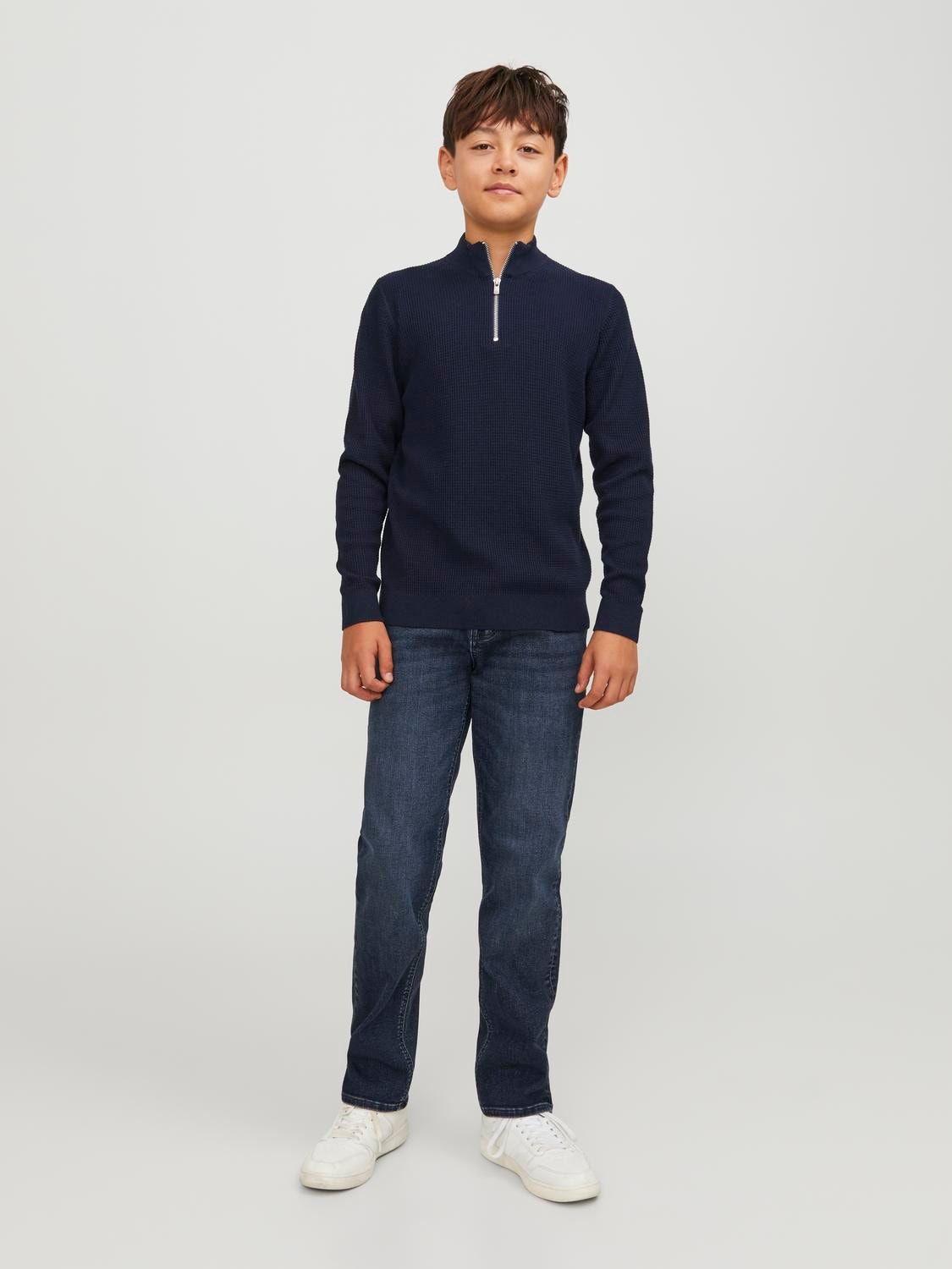 Jack & Jones Strikkegenser med halv glidelås For gutter -Navy Blazer - 12252674