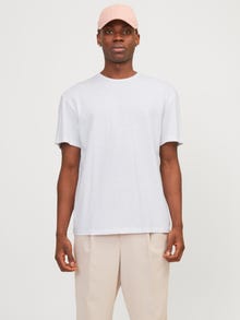 Jack & Jones Triibuline Ümmargune kaelus T-särk -Bright White - 12252797