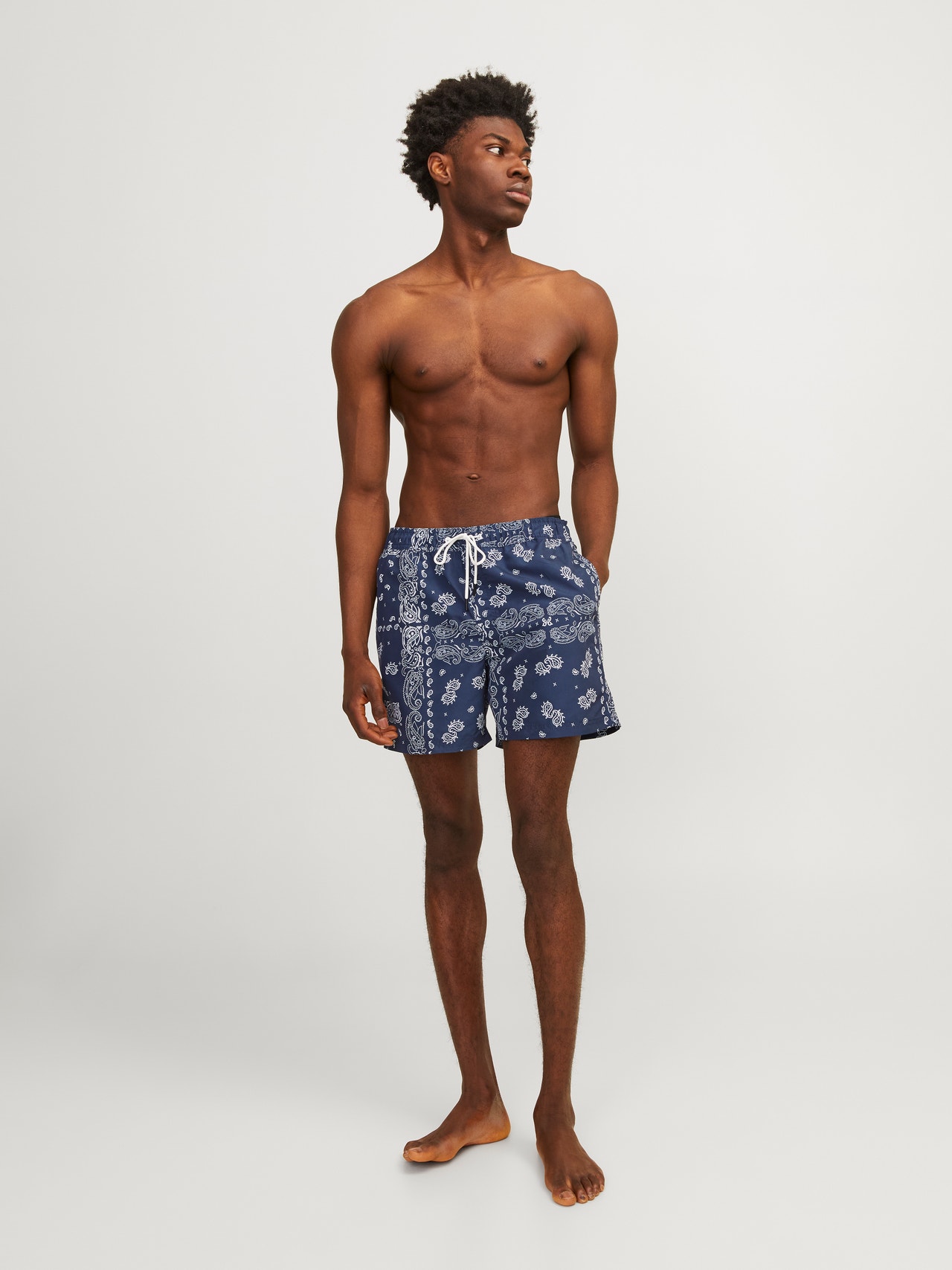 Jack & Jones orginals logo swim shorts in light grey Jack & Jones orginals logo swim shorts in light grey
