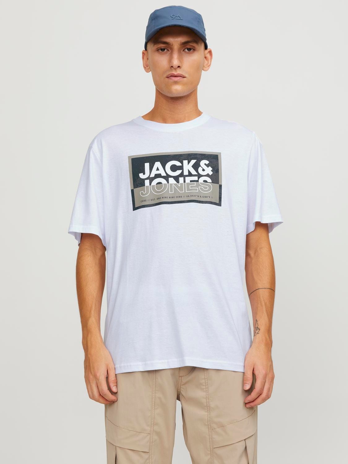 Jack & Jones Logo Kruhový výstřih Tričko -White - 12253442