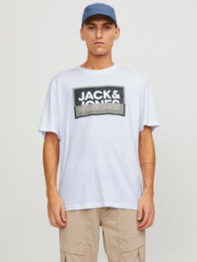 Jack & Jones Logo Ümmargune kaelus T-särk -White - 12253442
