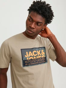 Jack & Jones Logo Ümmargune kaelus T-särk -Crockery - 12253442