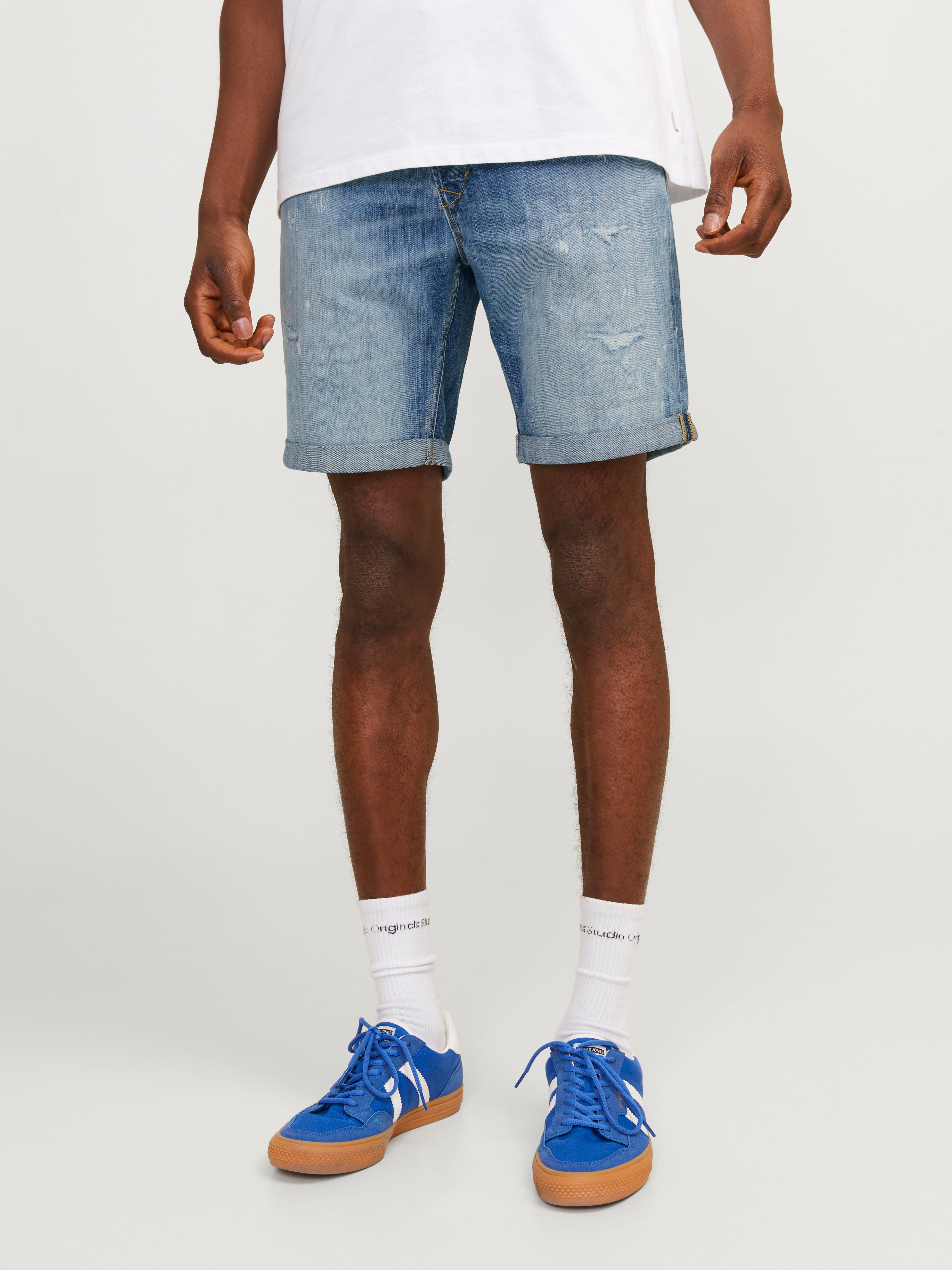 Jack & Jones Intelligence Skinny Fit Abrasion Denim Shorts in Blue for Men  | Lyst