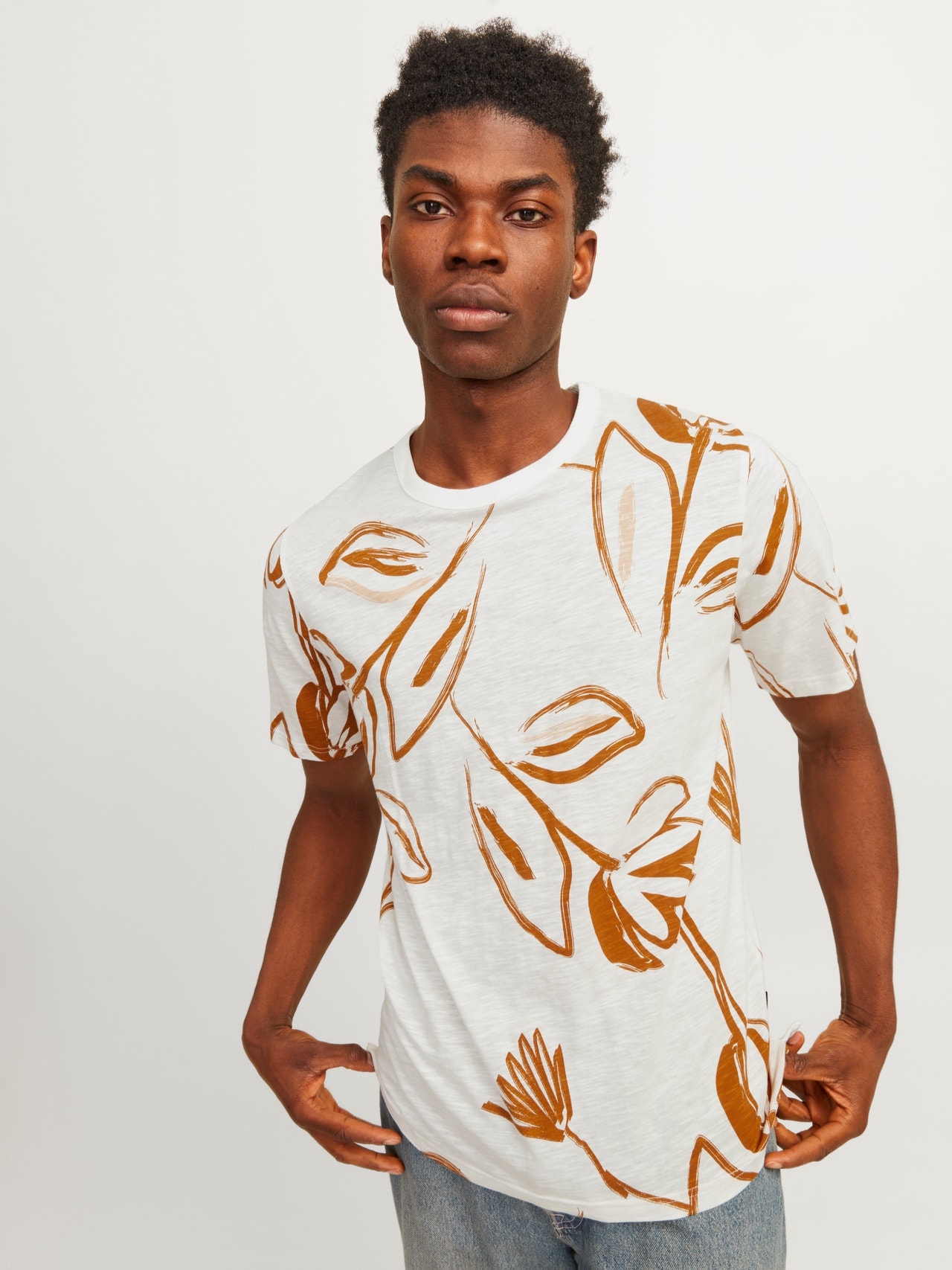 Jack & Jones Anyagában mintás Környak Trikó -Sudan Brown  - 12253552