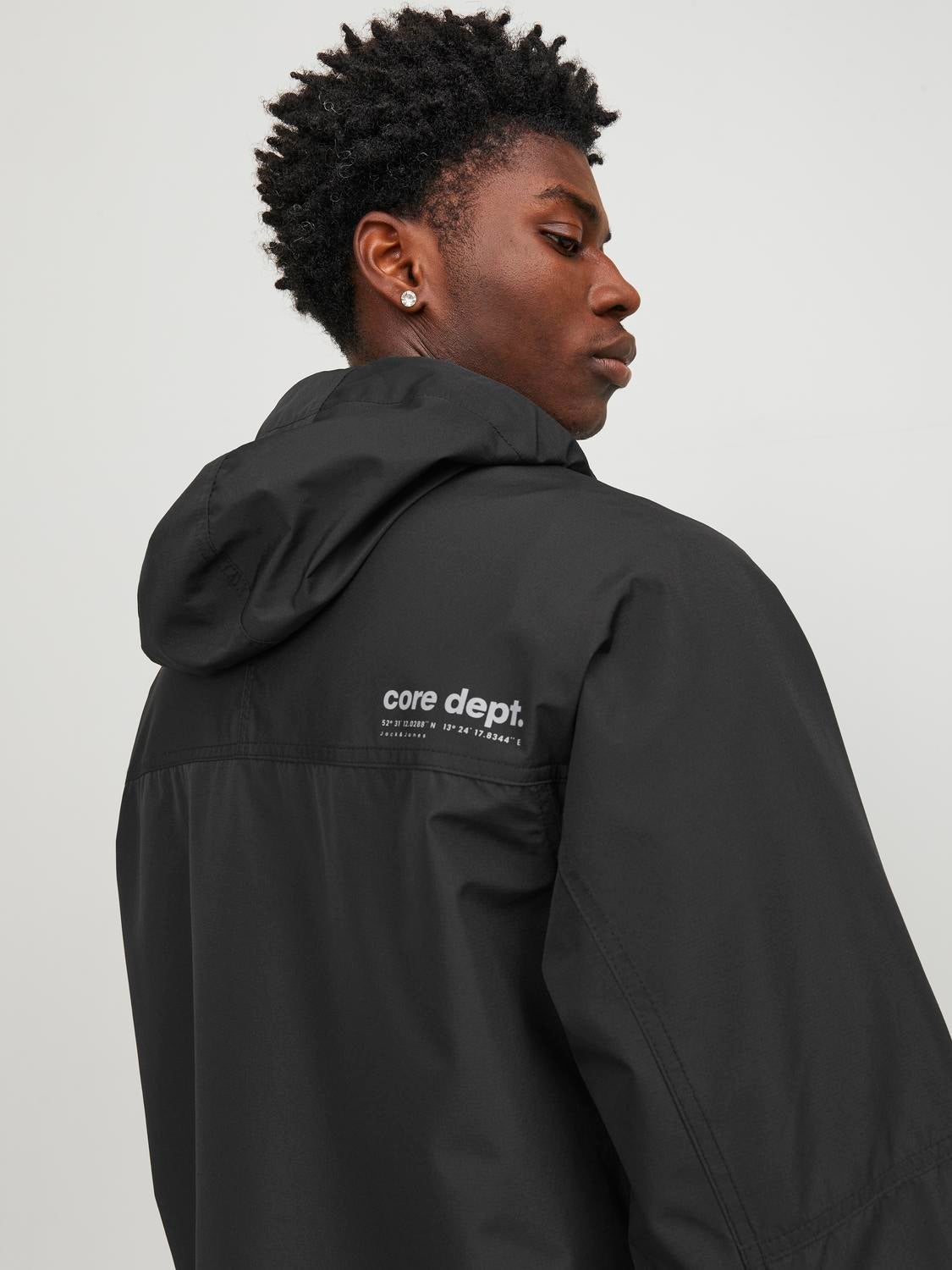 Jack & Jones longline puffer jacket with hood in black | ASOS