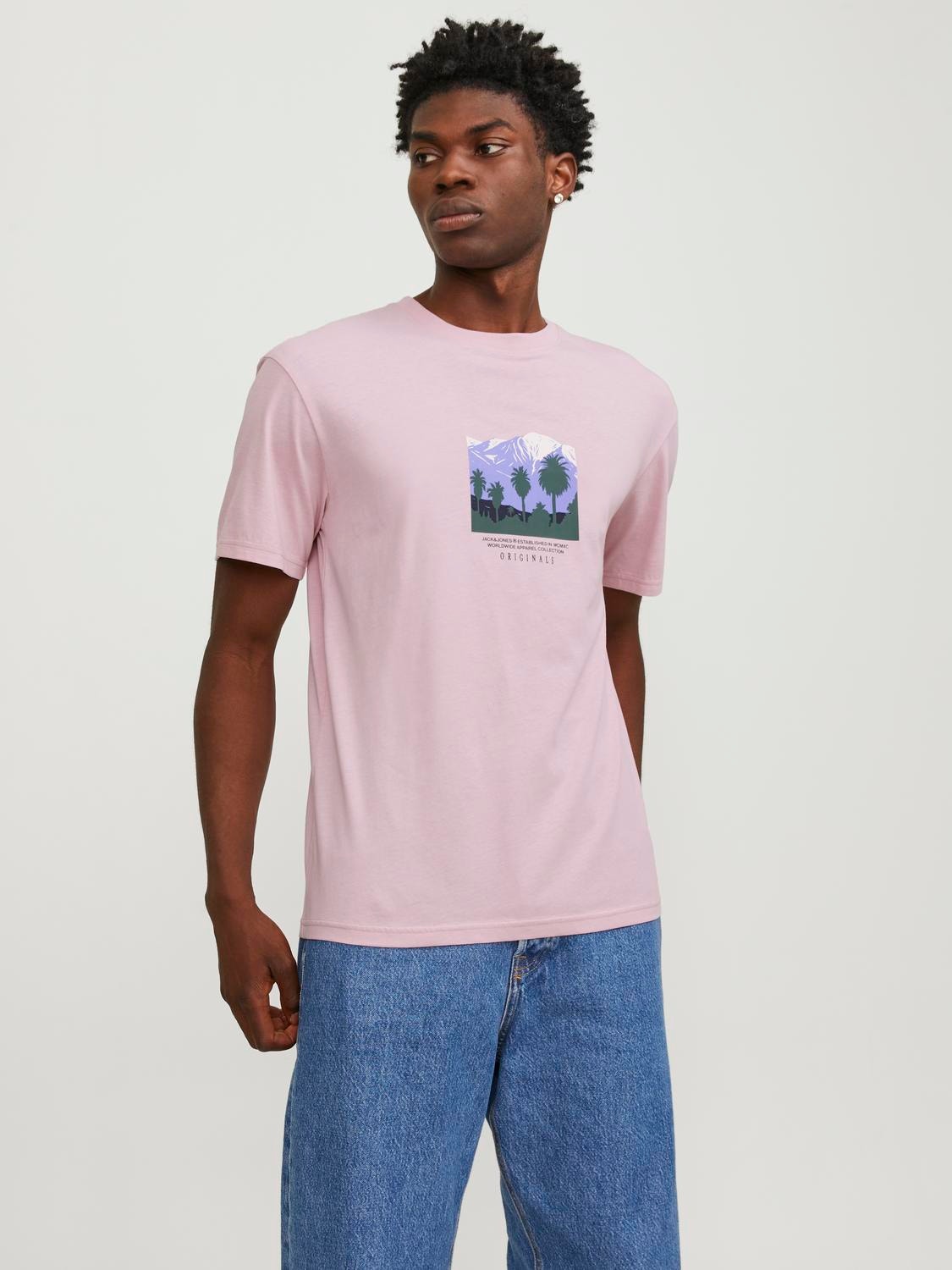 Jack & Jones Printed Crew neck T-shirt -Pink Nectar - 12253613