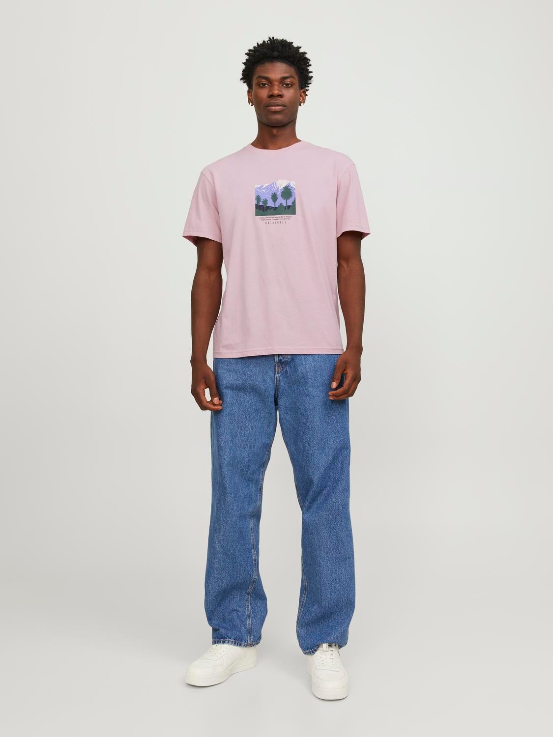 Jack & Jones Tryck Rundringning T-shirt -Pink Nectar - 12253613
