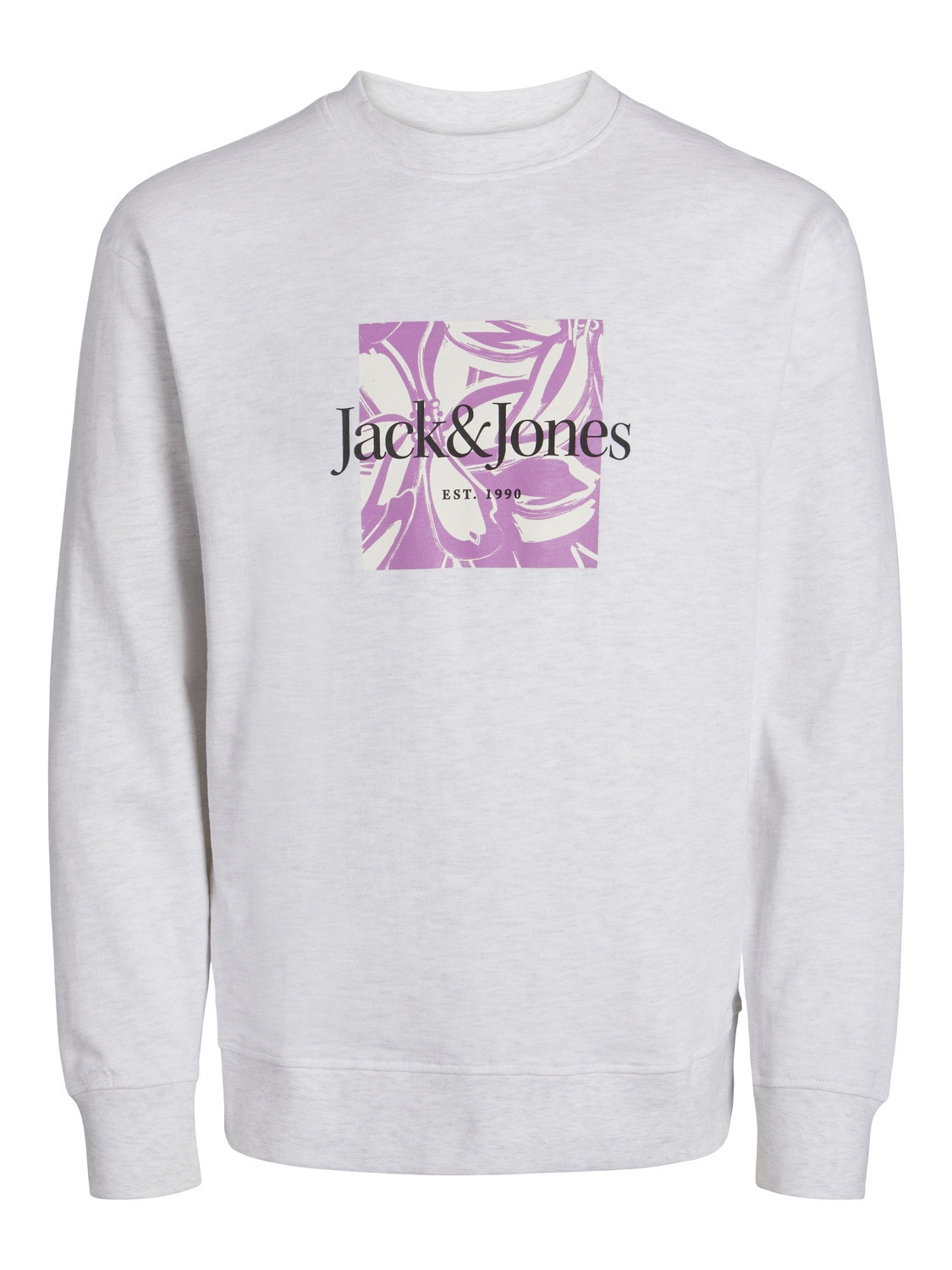 Jack & Jones Printed Crew neck Sweatshirt -White Melange - 12253652