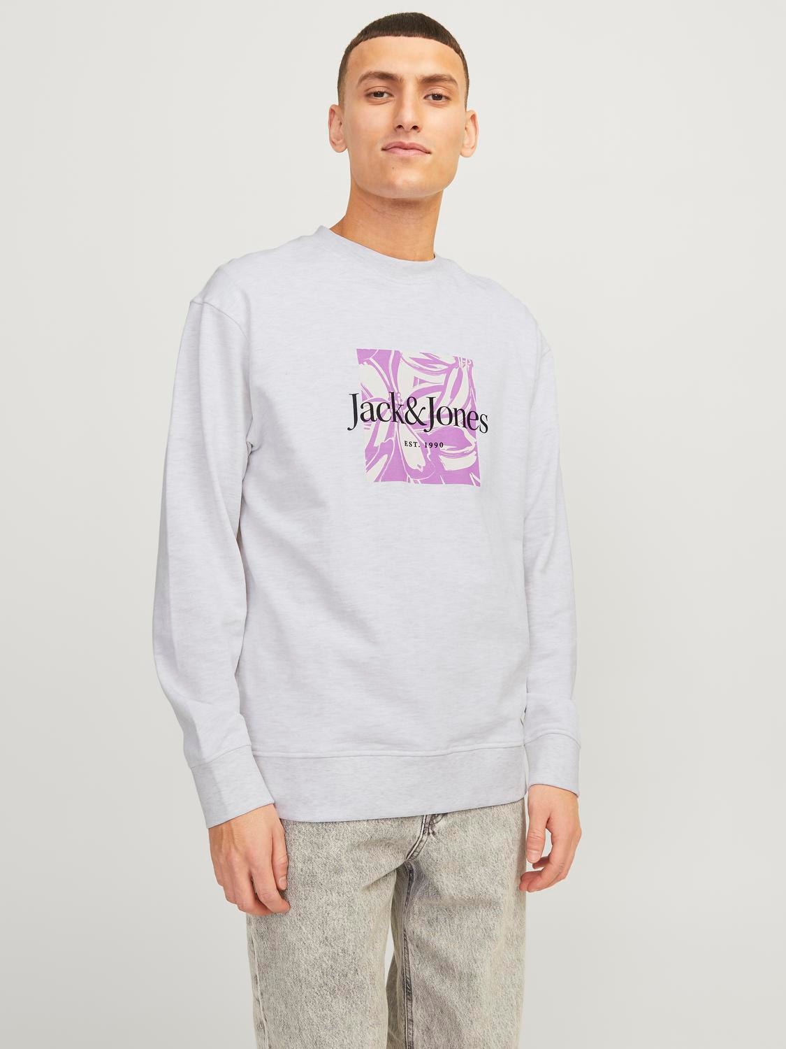 Jack & Jones Printed Crewn Neck Sweatshirt -White Melange - 12253652