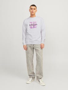 Jack & Jones Printet Sweatshirt med rund hals -White Melange - 12253652