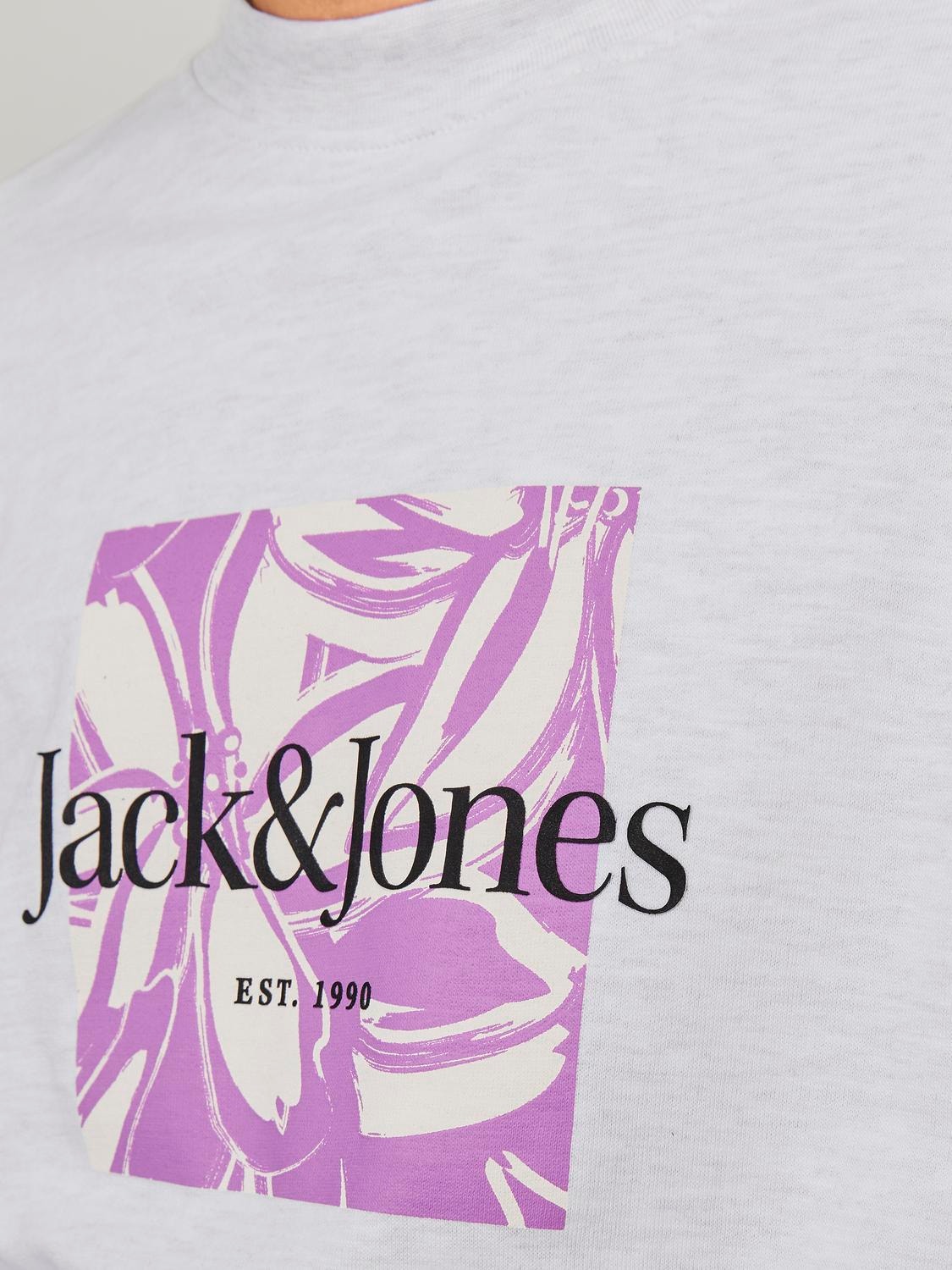 Jack & Jones Printed Crew neck Sweatshirt -White Melange - 12253652