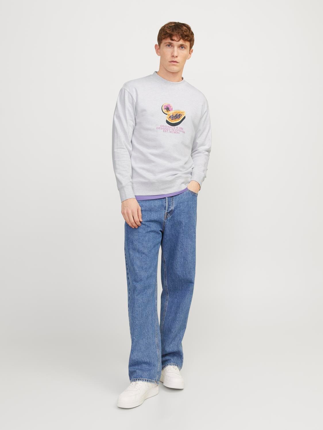 Jack & Jones Printet Sweatshirt med rund hals -White Melange - 12253655