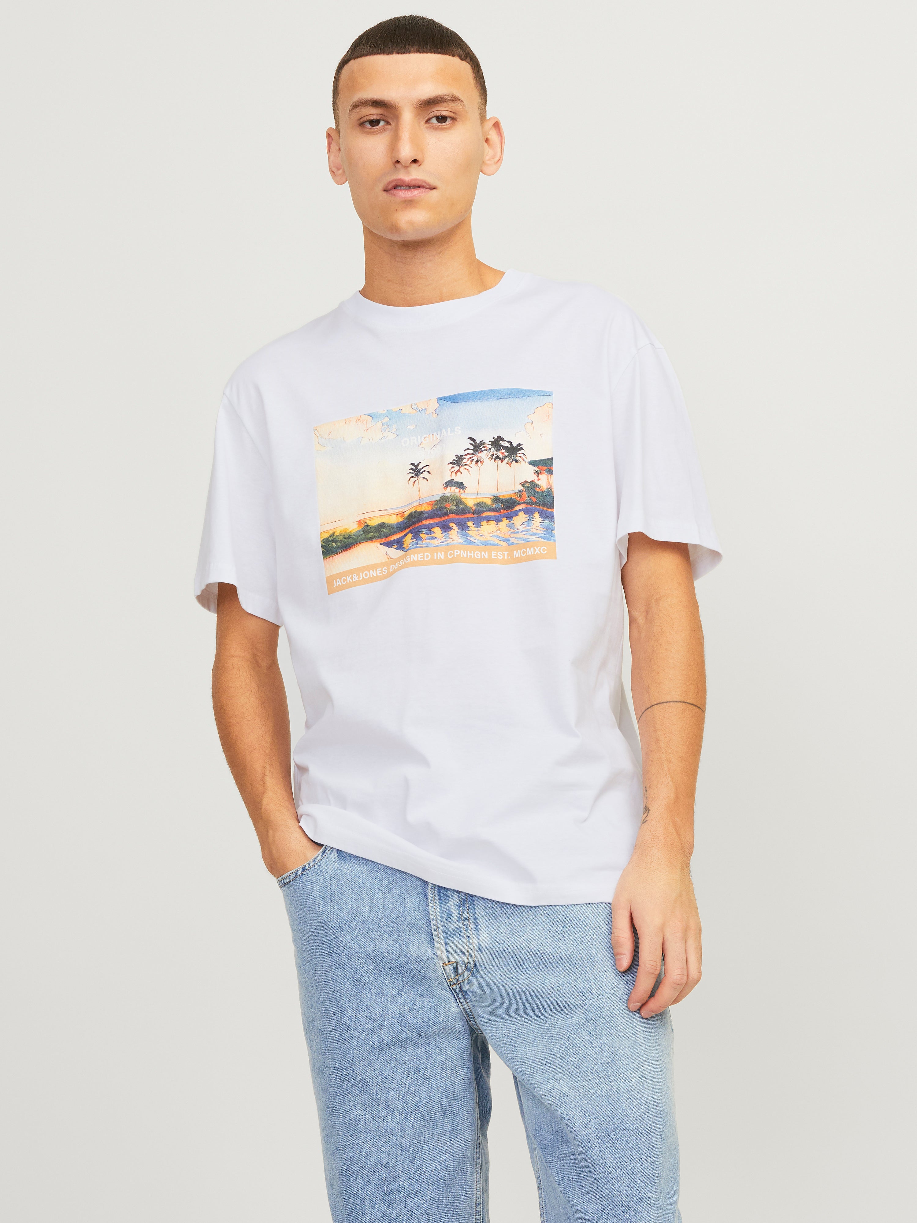 Printed Crew neck T-shirt | White | Jack & Jones®