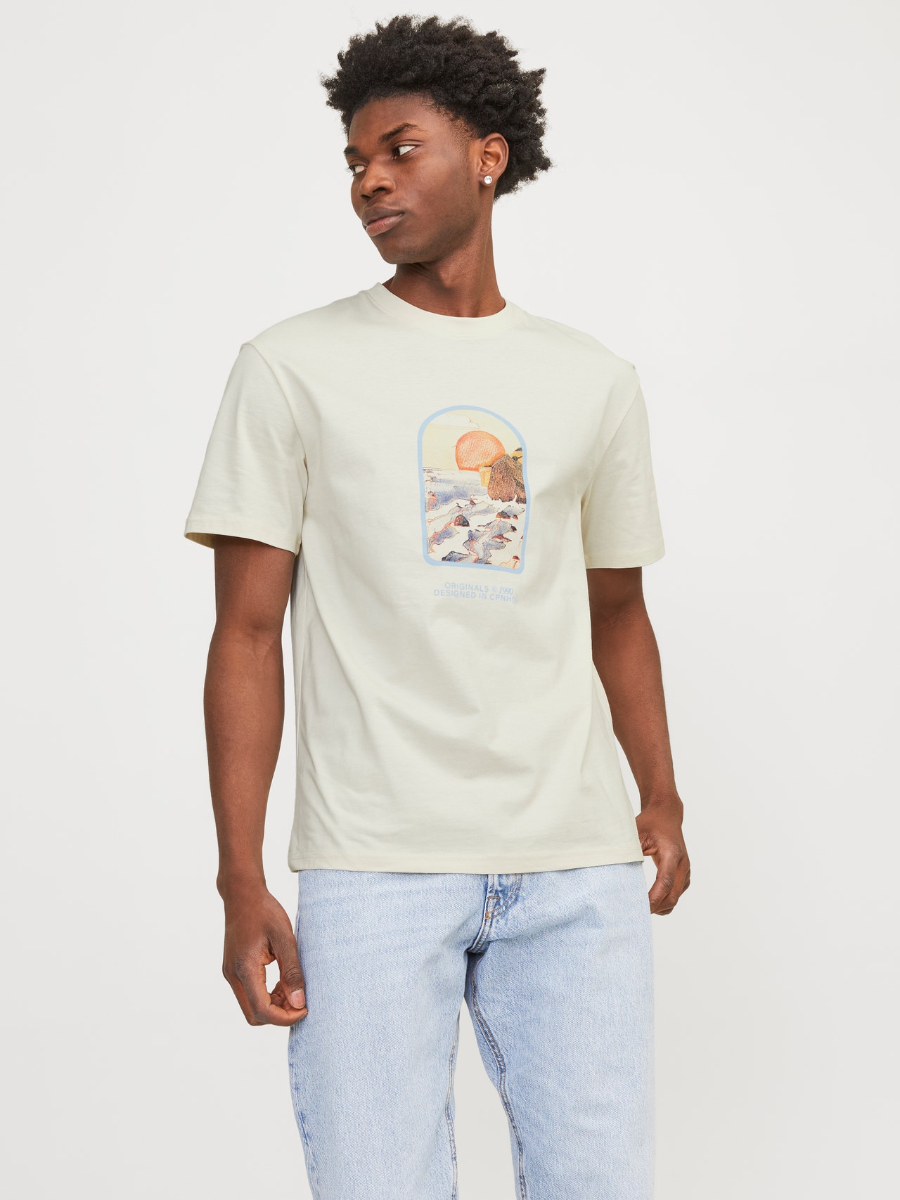 Jack & Jones Printed Crew neck T-shirt -Buttercream - 12253679