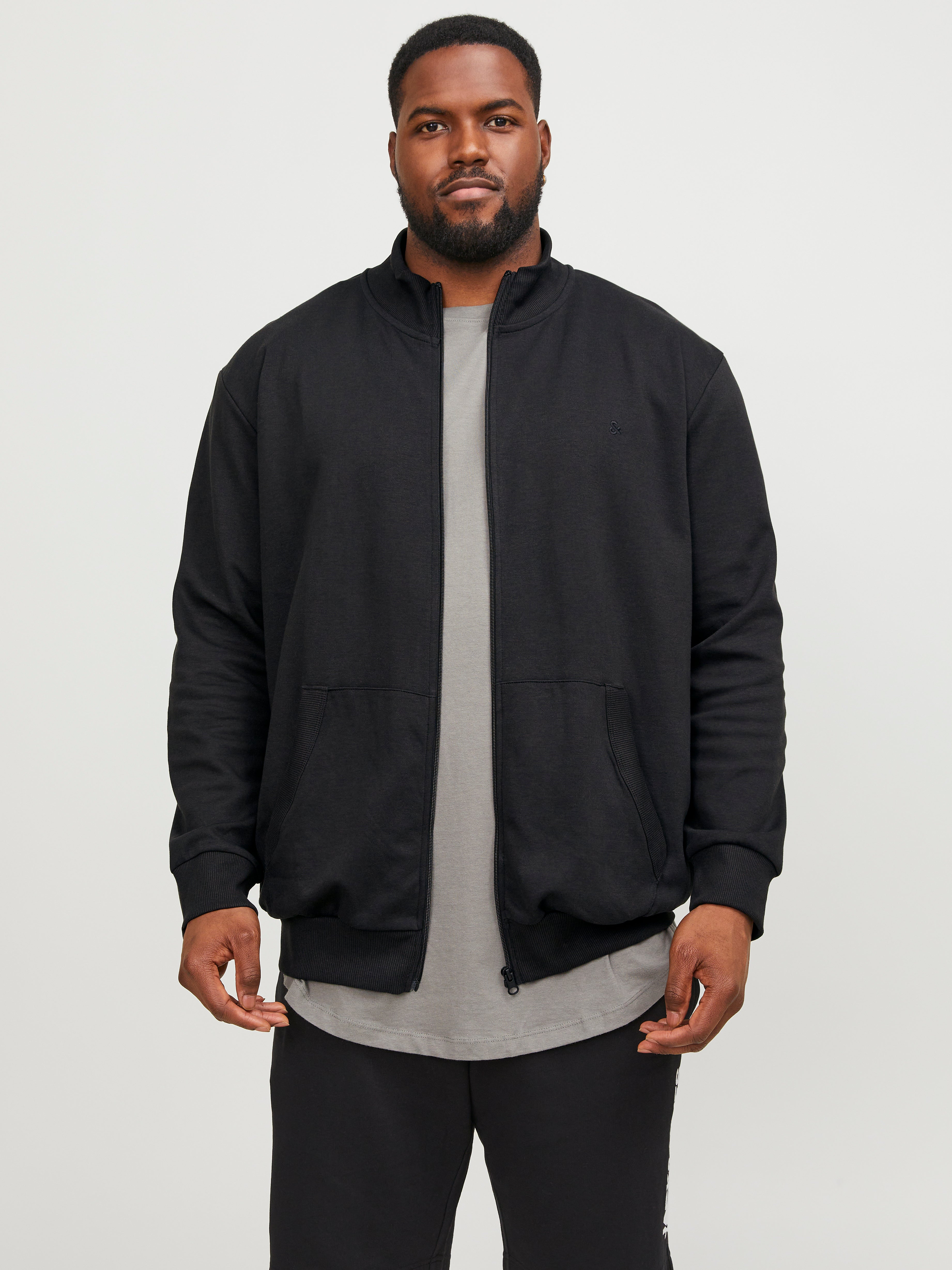 Thumbnail - Plus Size Einfarbig Sweatshirt Mit Reißverschluss