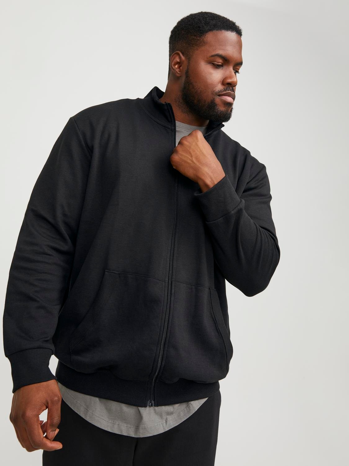 Jack & Jones Plus Size Ensfarvet Sweatshirt med lynlås -Black - 12253745