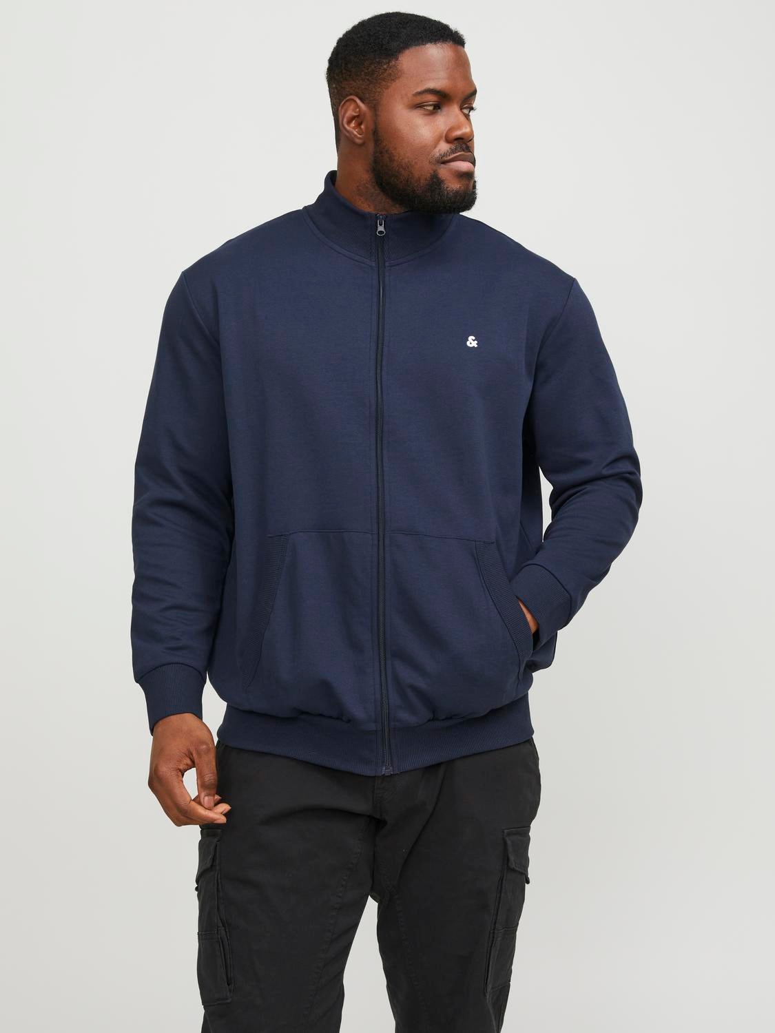 Jack & Jones Plus Size Plain Zip Sweatshirt -Navy Blazer - 12253745
