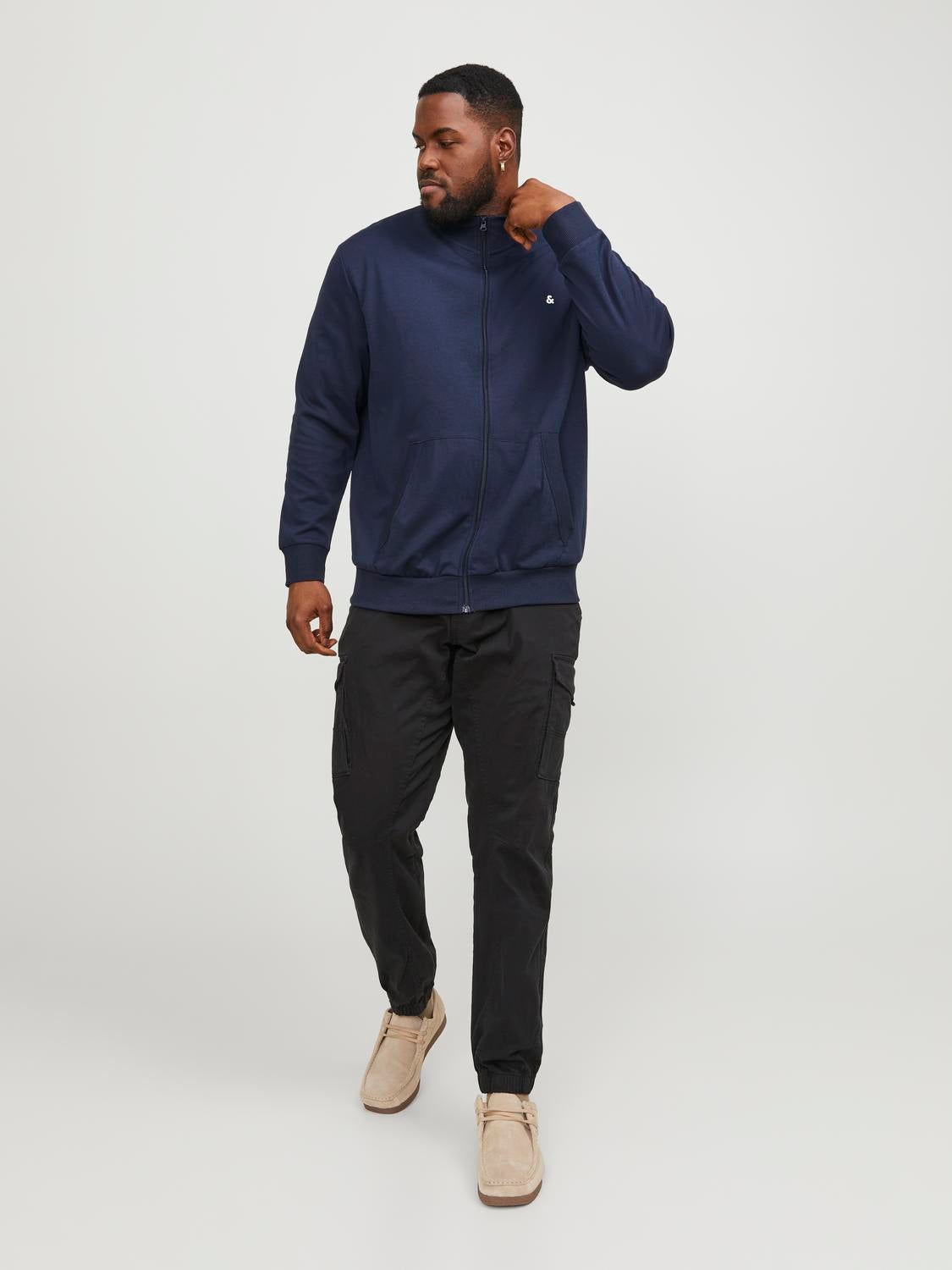 Plus Size Ensfarvet Sweatshirt med lynlås