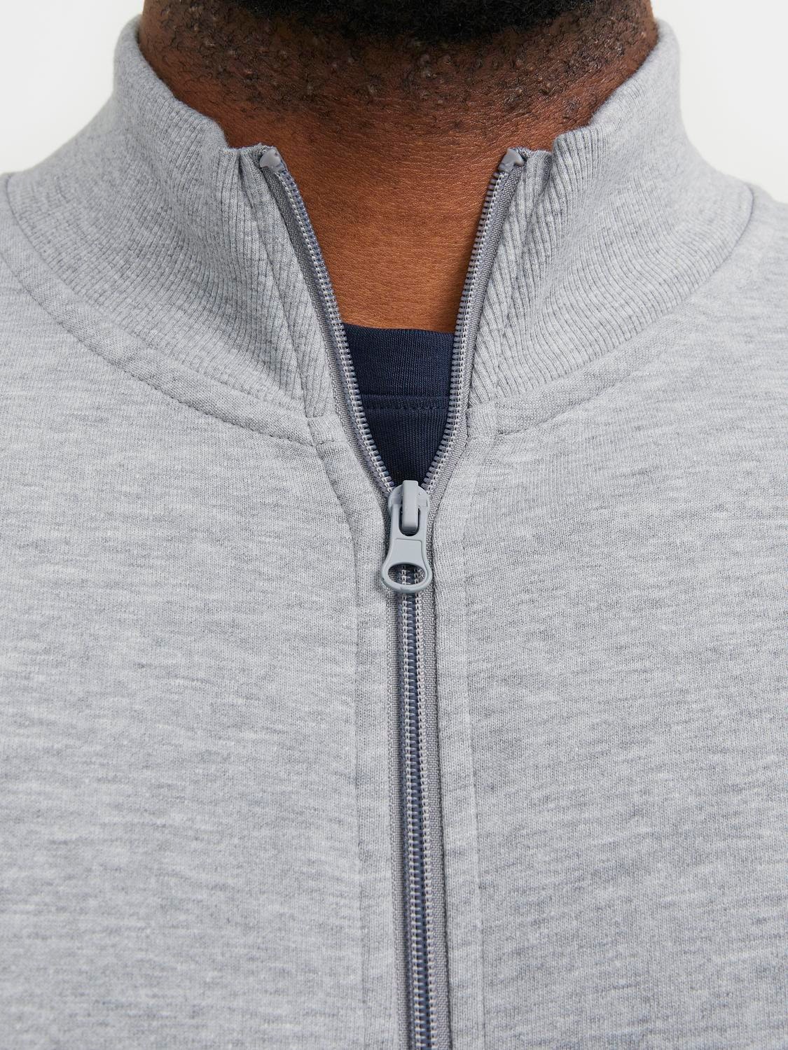 Jack & Jones Plus Size Plain Zip Sweatshirt -Light Grey Melange - 12253745