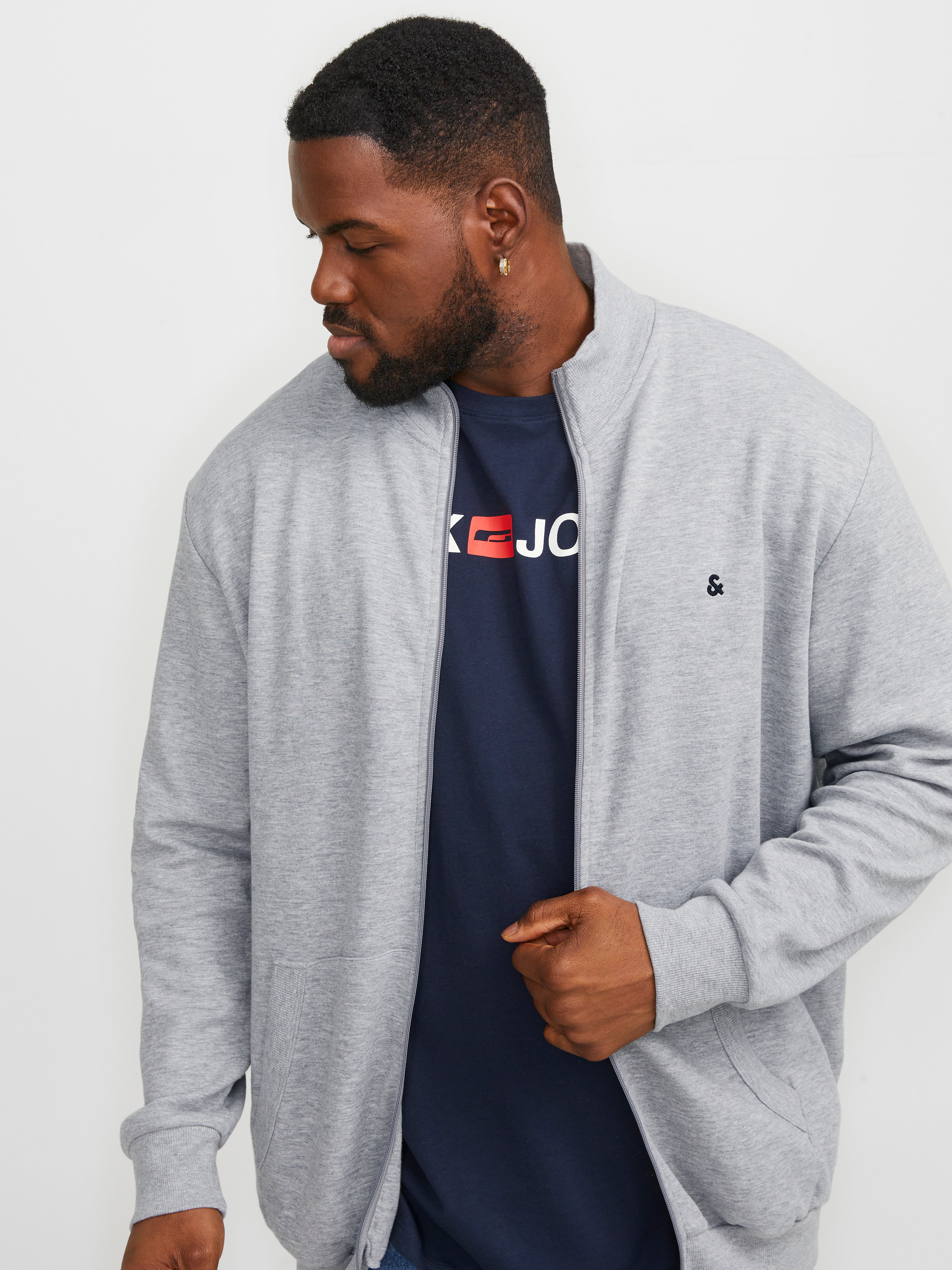 Jack & Jones Plus Size Plain Zip Sweatshirt - 12253745