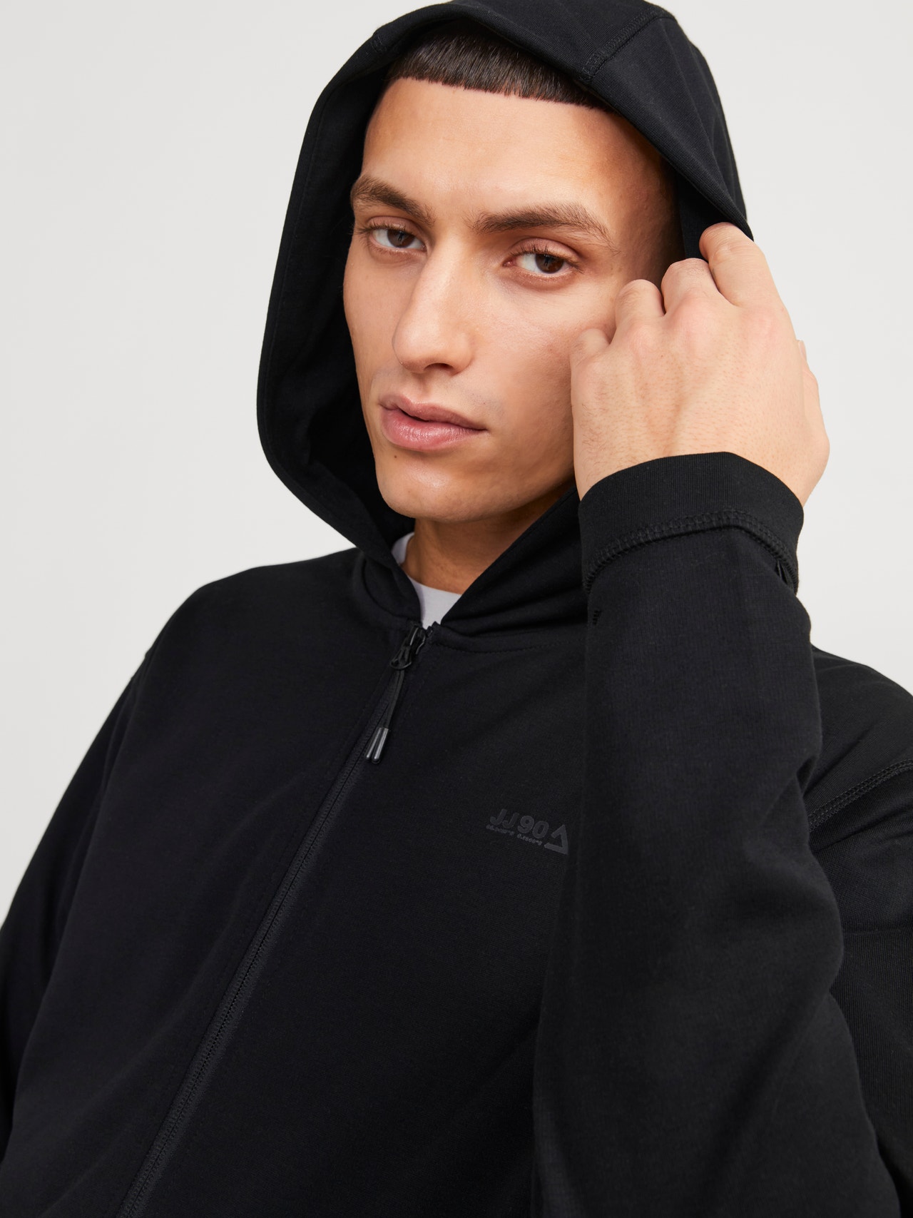 Jack & Jones zip through tech hoodie in black Jack & Jones zip through tech hoodie in black