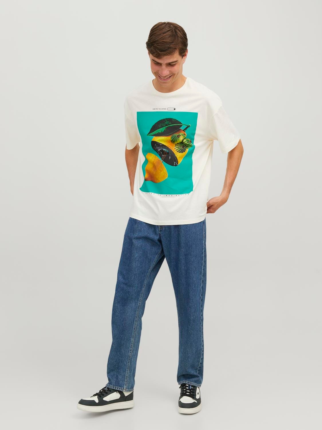 Jack & Jones Fotodruck Rundhals T-shirt -Egret - 12253873