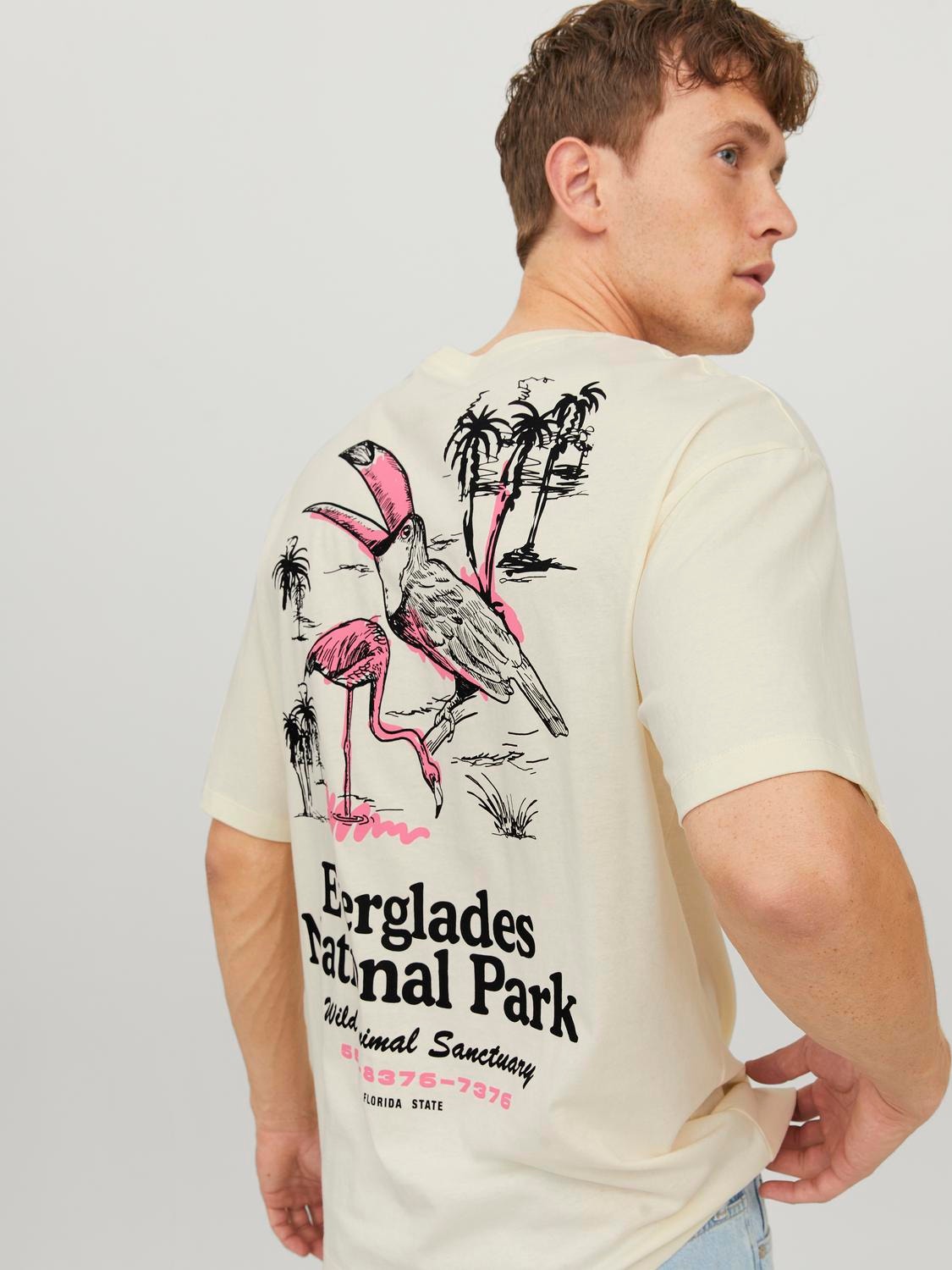 Jack & Jones Printet Crew neck T-shirt -Egret - 12253877