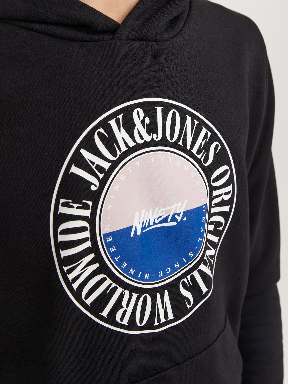 Jack & Jones Spausdintas raštas Megztinis su gobtuvu For boys -Black - 12253959