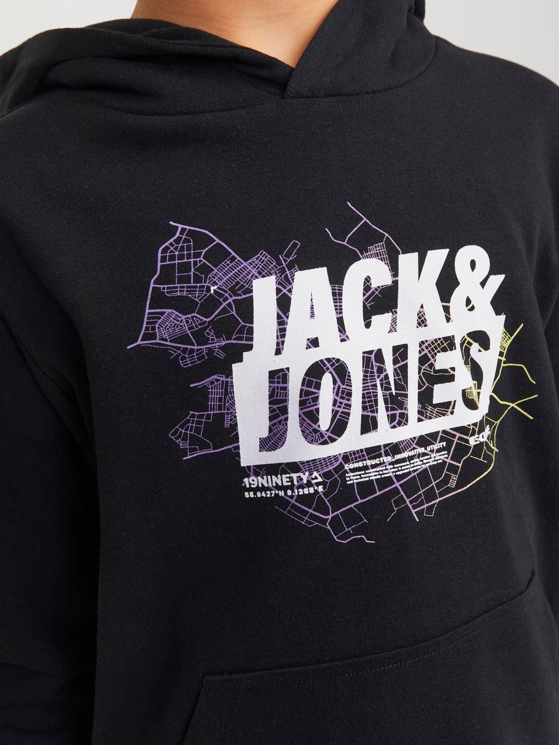 Jack & Jones Printed Hoodie For boys -Black - 12253990