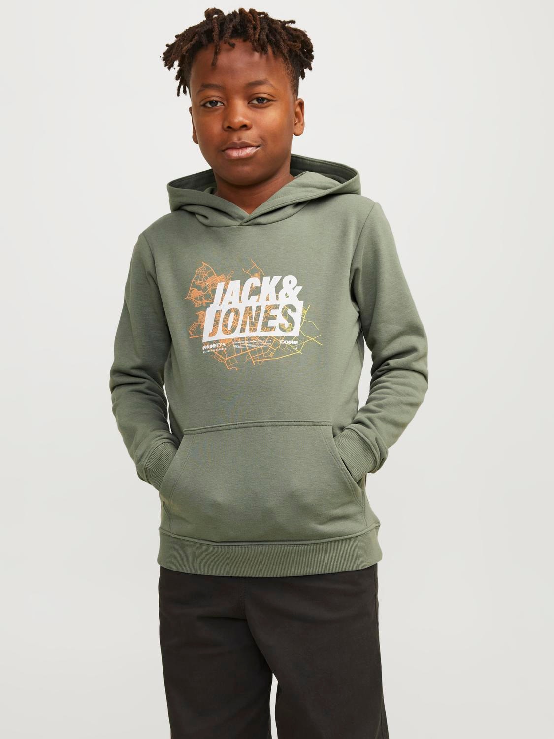 Jack & Jones Printed Hoodie For boys -Agave Green - 12253990