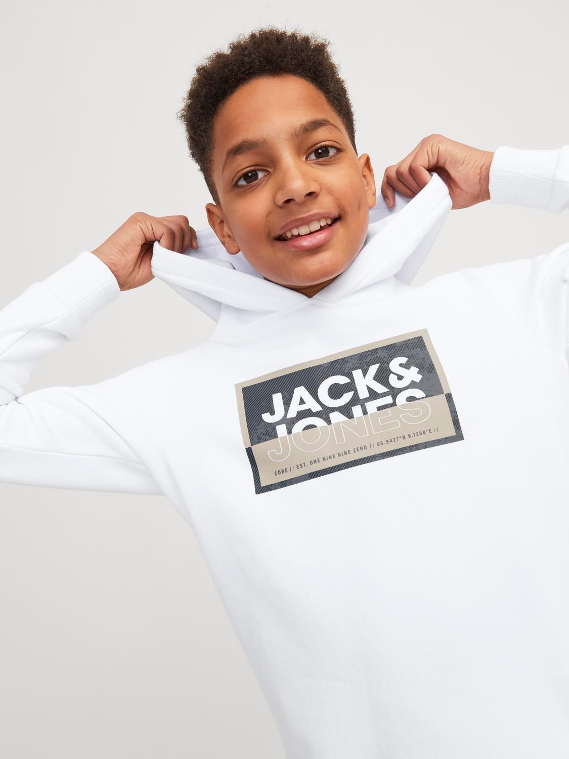 Jack & Jones Nadruk Bluza z kapturem Dla chłopców -White - 12254120