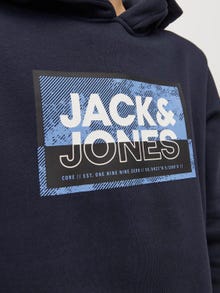 Jack & Jones Trykk Hettegenser For gutter -Navy Blazer - 12254120