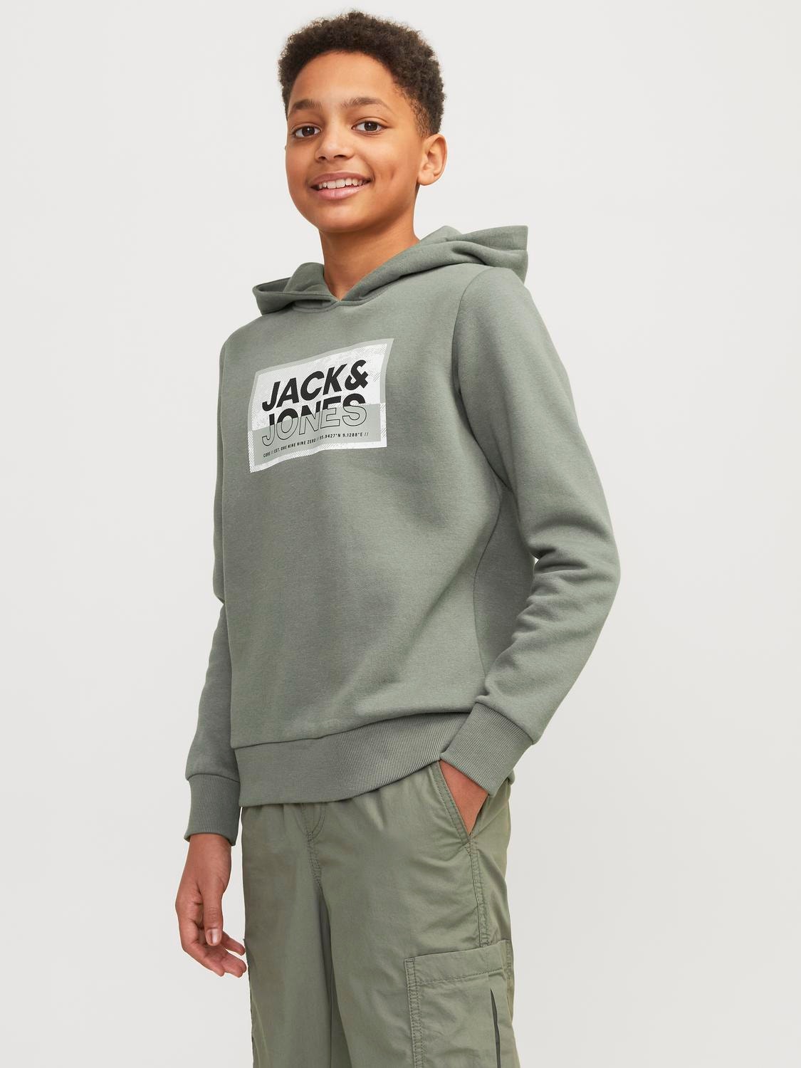 Jack & Jones Printed Hoodie For boys -Agave Green - 12254120