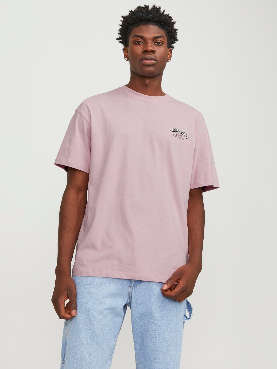 Jack & Jones Printed Crew neck T-shirt -Pink Nectar - 12254168