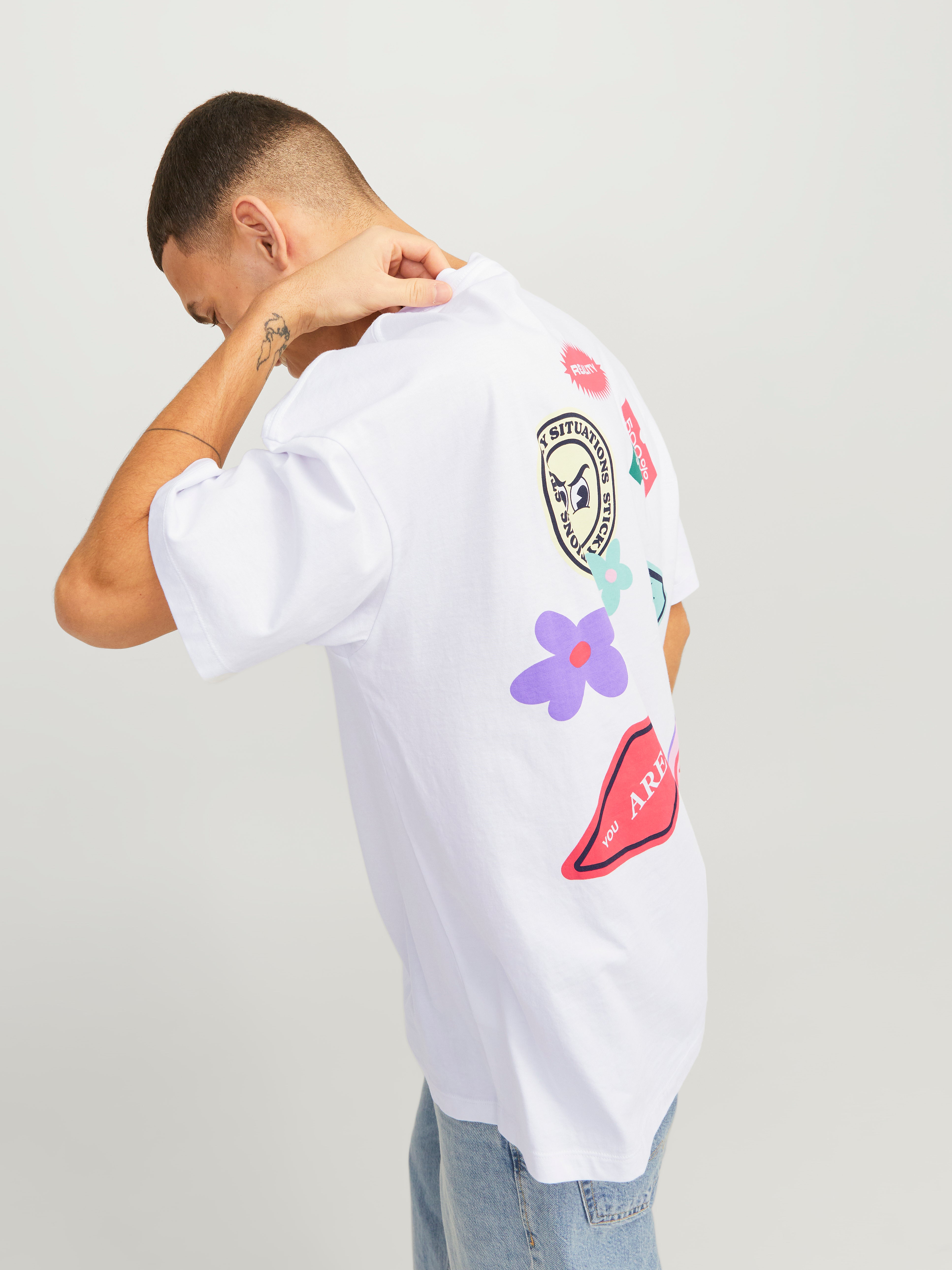 Jack & Jones Printed Crew neck T-shirt -Bright White - 12254175